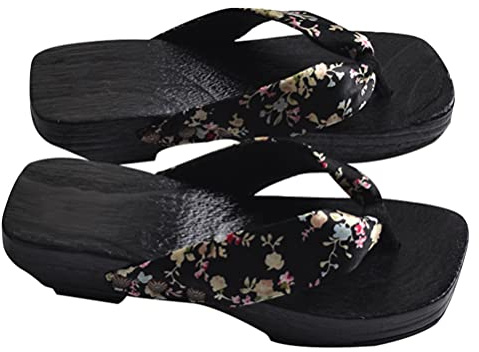 USHOBE 1 Paire Sandales Traditionnelles Japonaises Geta Sabots en Bois Chaussures Kimono Chaussures Slogs Topplups Plateforme Pantoufles pour Femmes
