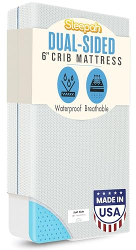 Sleepah 6 Crib & Toddler Bed Mattress - Made in USA – Waterproof Washable Breathable Soft Fabric - Dual Sided Cooling Memory Foam – CertiPUR & OKEO-Tex Certified Mattresses for Baby & Toddlers Blue