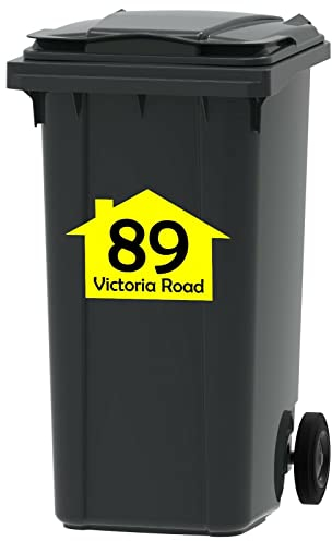 4X Yellow Bin Numbers Wheelie Bin Vinyl Weather Proof Stickers Customised House Numbers Street Names Choice of Sizes (A6, A5, A4) (SKU-Yellow.Bin-A4)