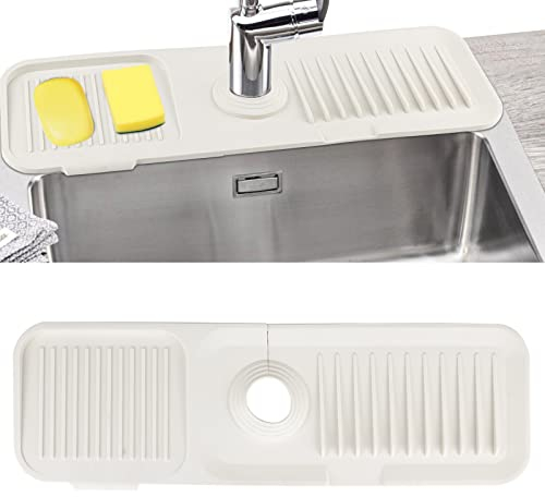 Sink Splash Guard, Silicone Sink Faucet Mat Sink Accessories Faucet Absorbent Mat for Kitchen, Bathroom, Sink Sponge Holder (White)