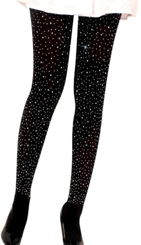 BOFUNX Collant Donna Opaco Nero con Strass Glitter Calzamaglie Nere a Vita Alta per Donna Ragazza Carnevale Invernali Festa