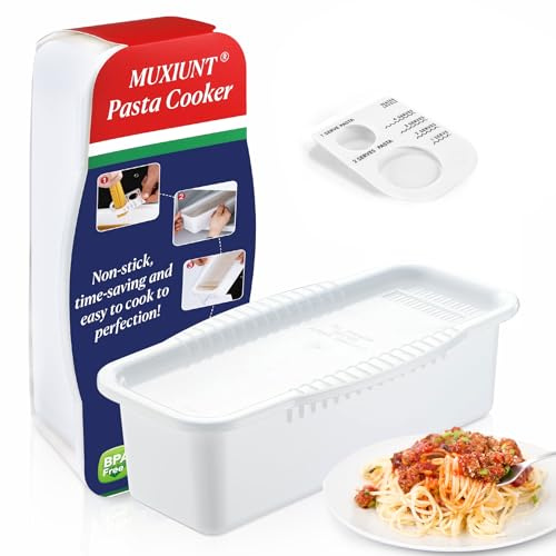 MUXIUNT Olla de pasta para microondas con tapa coladora, olla de pasta para microondas para 4 porciones de pasta rápida y fácilmente, olla de espaguetis para microondas hace pasta