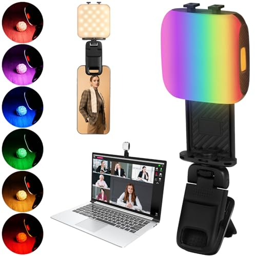 AXFEE LED Videoleuchte mit Clip, Teleskopisch Selfie Licht Handy, 360° Drehung, 22 Lichtmodi 2500K-6000K RGB, Typ-C Wiederaufladbar 3000mAh Akku, Mini Videolicht Foto Licht für Handy, YouTube, TikTok