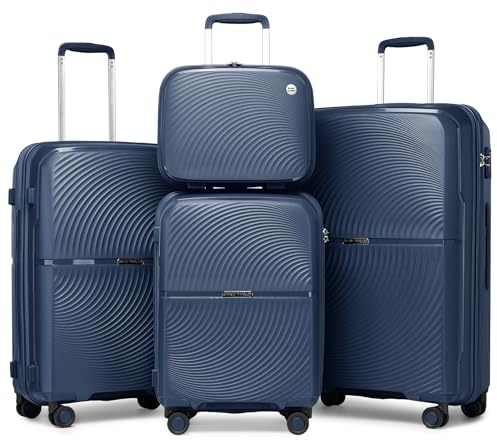 British Traveller Set de 4 Valises, Rigide Valise de Voyage à 4 roulettes et Serrure TSA+Portable Vanity Case, 14/20/24/28 Pouces (Marine)