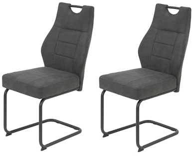 Hela Tische, Linda Set de 2 Sillas de Comedor, Sillas Cantilever, Antracita Vintage, Estructura de Tubo Redondo Gris, Cómodo Asiento con Muelles, Capacidad de Carga de 140 Kg