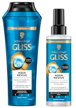 Gliss Shampoo Aqua Revive (250 ml), Haarshampoo mit Hyaluron und Meeresalgen, Feuchtigkeitsshampoo & Express-Repair-Spülung Aqua Revive (200 ml), Haarspülung