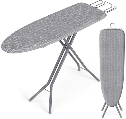 SONGMICS Ironing Board, Foldable Iron Board, Height Adjustable up to 35 Inches, with 4 Layered Cover and Pad, Iron Rest, Hook, Steel X-Legs, for Home, Laundry Room, Dorm, Dove Gray ULLB001G01