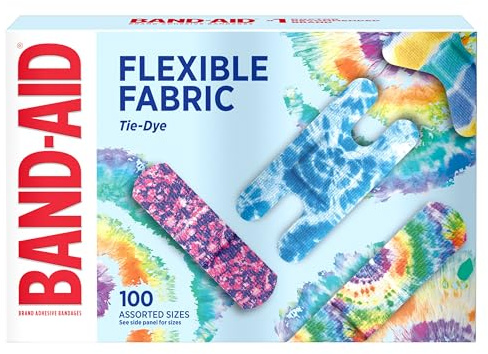 BAND-AID Brand Flexible Fabric Adhesive Tie-Dye Bandages, Fun Bandages Wound Care & Protection of Minor Cuts & Burns, Quilt-Aid Technology to Cushion Painful Wounds, Assorted Sizes, 100 ct