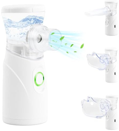 Nébuliseur Portable Silencieux pour Adultes et Enfants, Nebulisateur Inhalateur, Machine de Nébuliser, Nébuliseur Rechargeable avec 2 Masques et Embout, Aérosol Inhalateur pour La Maison Les Voyages