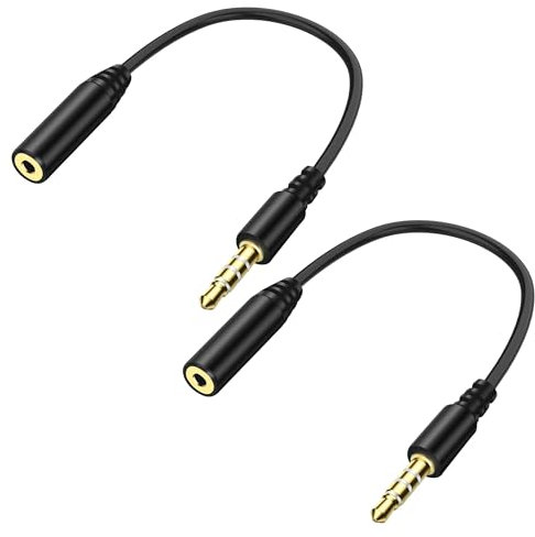 XMSJSIY Adaptador de 2,5 mm a 3,5 mm, conector macho de 3,5 mm a hembra de 2,5 mm, adaptador de audio estéreo de 4 pines, cable para auriculares, teléfono, PC, grabadora de 15 cm / 5,6 pulgadas, 2