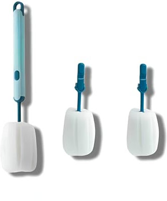 BAYON Cepillo Limpia biberones con Esponja + 2 Recambios – Cepillo Limpiador de Biberones y Tetinas – Cepillo para Limpiar Botellas por Dentro – Bottle Brush con Mango Largo para Biberones y Botellas