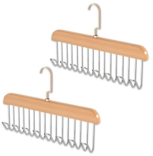 2 Pack Belt Hanger for Wardrobe, Anti Slip Multi Hook Coat Rack Multifunctional Coat Hanger Hooks with 8 Hooks Save Space Hangers for Clothes Rotating Tie Rack