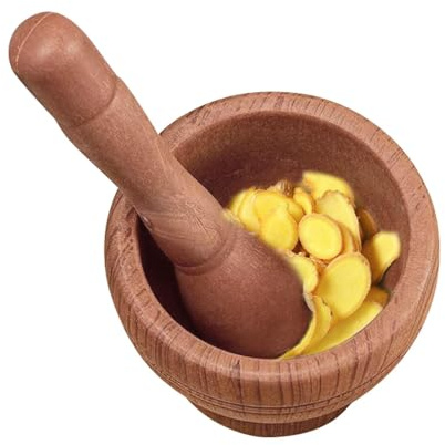 Pestle And Mortar Set 11.4x11.4x9.5cm Guacamole Bowls Garlic Masher With Lid Natural Bamboos Wood Garlic Press Ginger Crusher For Muddling And Grinding Spices, Brown