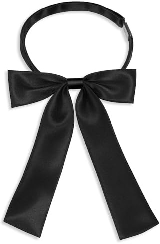 Xthrotsenk Black Ribbon Bow Tie Western Bow Ties for Men Women Adjustable Bolo Tie Brooch Pin Bow Tie Ribbon Solid Color Bowtie Pre Tied Neck Ties for School Uniform Shirt Party Wedding Cosplay