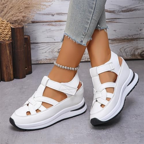 Platform Wedge Sandals For Women Orthopedic Shoes with Arch Support 2025 Soft Thick Sole Hollow Out Breathable Closed Toe Casual Sandals Wide Fit Closed Toe Slingback Shoes
