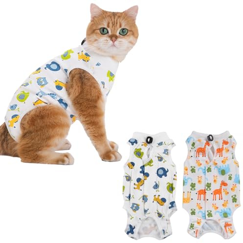 Tuta per il recupero del gatto, confezione da 2 canottiere per gatti dopo l'intervento chirurgico, body protettivo per gatti, tuta per il recupero delle ferite addominali femminili, taglia M (2-4 kg