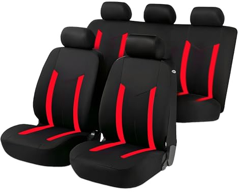 Fundas Asientos Coche Universales Acolchadas | Funda Asiento Coche Compatible con Airbag | Fundas para Asientos de Coche en Poliéster Negro y Azul (Red)
