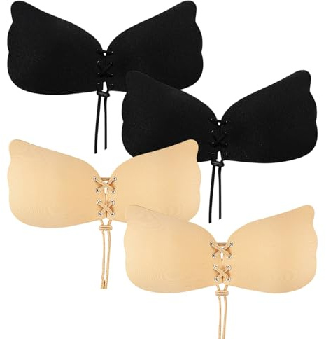 SAIIURV 4 Pezzi Rreggiseno Invisibile, Riutilizzabile Traspirante, Reggiseno Invisibile Push Up, Reggiseno Adesivo Push Up, Reggiseno Schiena Scoperta, per Donna per Abito Cerimonia
