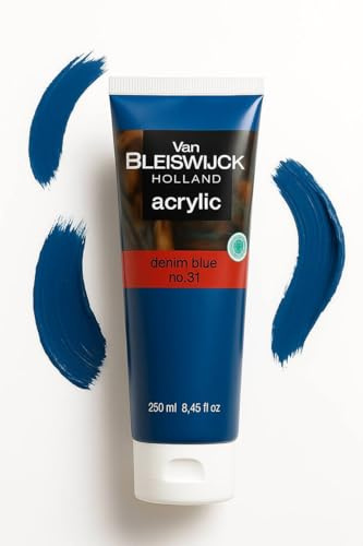 Generisch Acrylfarbe Van Bleiswijck - Denim Blue Nr. 31-250 ml - Hochpigmentierte, matte Farbe - Ideal für Leinwand, Papier, Holz, Stoff und mehr