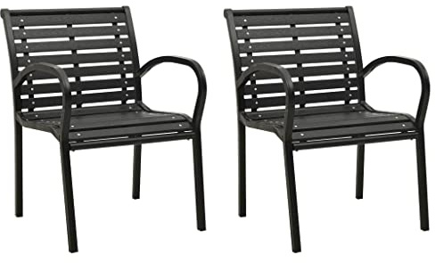 Hoopleep Trädgårdsstolsset 2 st. Svart, stapelbar, stålram och WPC-lameller, väderbeständiga för terrass och utomhusmatsal, modern design
