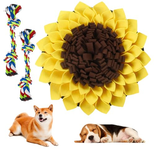 AOUZOVLI Alfombra Olfato Perro,Snuffle Mat para Perros,Estampado De Girasoles Alfombra Olfativa,con 2 Juguete Interactivo De Cuerda,Fomenta La Búsqueda Natural De Alimento Y Reduce El Estrés