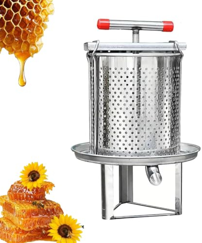 Rostfritt stål honungspress bivaxmaskin, manuell honungspressextraktor | 0,6 cm maskdiameter och 22,8 cm chassistorlek, effektiv honungs- och bivaxutdragning och enhetliga filterporer för biodling