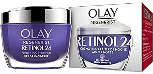 Olay Retinol 24 Crema de noche, Crema facial retinol sin fragancia,Rutina facial nocturna, crema de noche antiedad para una piel grasa, suave y radiante, 50 ml