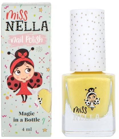 Miss Nella BANANA SPLIT – Safe Special Yellow glitter Nail Polish for Kids, Non-Toxic & Odour Free Formula for Children and Toddlers, Natural Water Based for Easy Peel Off