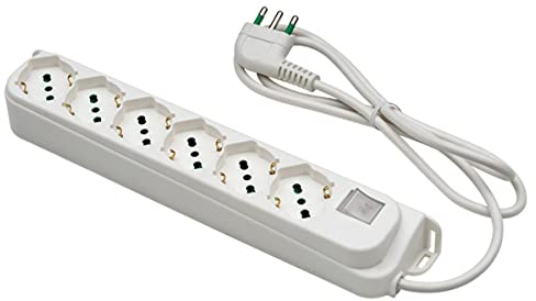 FANTON 47430 Multipresa OMEGA 6 prese bipasso/schuko 2P+T 16A cavo 1,5 m spina a squadra grande16A + interruttore bipolare luminoso