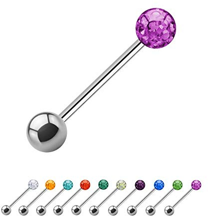 Treuheld® | 1.6mm x 16mm Piercing Barbell Silber | 6mm Kristall Kugel + 6mm Stahl Piercingkugel | Pink/Rosa | Chirurgenstahl | Nippel, Ohr