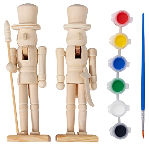 THE TWIDDLERS 2 Christmas Wooden Nutcrackers, Paint Your Own Soldier Set with Stickers, 18cm / 7 - DIY Art Creative Gift Toys, Xmas Decoration
