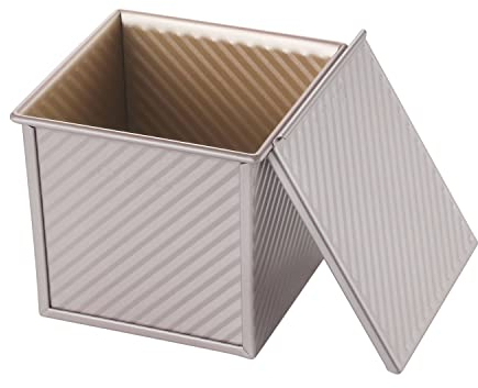 CHEFMADE Quadratische Pullman Laib Pfanne mit Deckel, 1 Pfund Teig kapazität Antihaft-Rechteck flache Toast box zum Backen im Ofen 5.7 x 5.7x 5.2(Champagner gold)