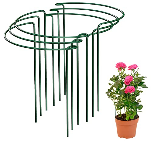 JIALWEN 6 Stück 25 x 40 cm Pflanzenstütze Ringkäfige, Garten Pflanzenpfähle Metall Halbrund Grüner Pflanzenstützen für Gemüse, Tomaten, Pfingstrosen, Rosen, Hortensien, Blumen