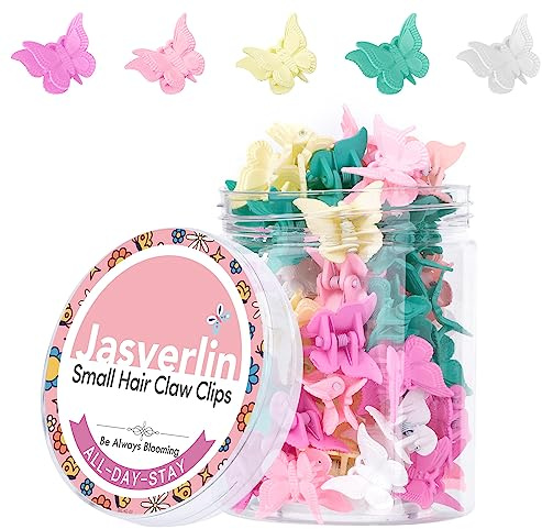 JASVERLIN Butterfly Hair Clips Colorful, Girls Cute Mini Small Hair Claw Clips, Y2K 90s Kids Hair Accessories Women Butterflies Clip Rave Festival 50 pcs 5 Colors (Baby Color)
