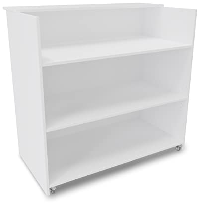 Verkaufstheke rollbar Holz B:118 x H:113,5cm x T:68cm Empfangstheke 3 große offene Fächer, erweiterbares Thekenelement (Weiß)