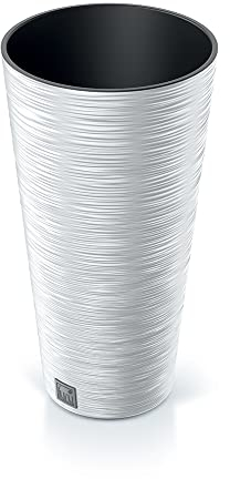 URBNLIVING Round Wood And Grain Look Planter Tall Flower Plant Pot Indoor Outdoor Garden Decor Contemporary Modern D 30cm H57.5cm (White)