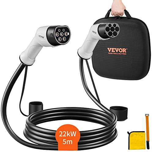 VEVOR Typ2 Ladekabel für Elektroauto/Hybrid EV Ladekabel E-Autoladekabel Wallbox 22kw TPU-Ladekabel 5m Kabellänge 3-Phase AC 380V Typ2 auf Typ2 Wasser-/Staubdicht Mit Allen Typ-2-Modellen Kompatibel