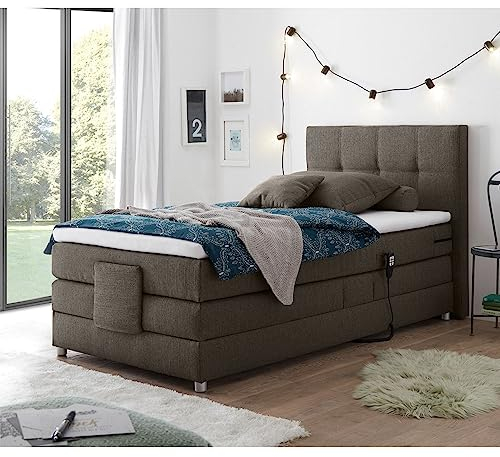 Lomadox Boxspringbett 120x200 cm mit elektrischer Verstellung | Jugendbett in dunkelgrau mit Härtegrad H2