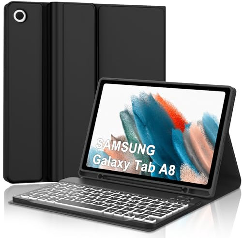 IVEOPPE Teclado para Samsung Galaxy Tab A8 10.5 2022/2021 SM-X207/X200/SM-X205, Funda Teclado Español Retroiluminados Bluetooth Desmontable para Samsung Tab A8, Negro