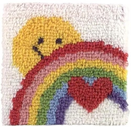 ROCKY&CHAO Latch Hook Kit Smile and Rainbow Pattern 43X43CM, DIY Latch Hook Cushion Kits Cross Stitch Embroidery Kits Pillow Cover Making Kits Home Decor