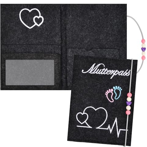 volumoon Premium Mutterpass,Mutterpasshülle Filz mit viel Fächer, Mamapass Schutzhülle für Ultraschallbilde, Deutscher Mutterpassextra viele Fächer und Verschluss,Geschenk für werdende Mütter.