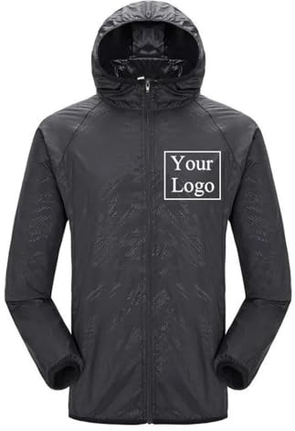 East-hai-buy Giacca con Logo Personalizzato All'aperto Impermeabile Fai da Te Immagine/Testo Campeggio Pioggia Cappotto Uomini Donne Estate Felpa con Cappuccio Pesca Caccia Vestiti Black,M
