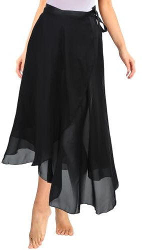 Lusofie Ballett Wickelrock Chiffon Tanz Schwarz Damen Langer Tanzrock Transparenter Ballettrock Tutu Ballett Chiffonrock mit Verstellbarem Gürtel Tanzrock Damen Balette Kleidung Mädchen
