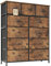 Flrrtenv Chest of Drawer with 11 Drawers, Modern Bedroom Cabinte, Fabric Drawers with Wooden Top, Sturdy Metal Frame, Tall Rustic Brown Hallway Storage Unit