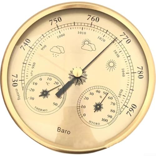 Aluminium analog barometer med termometer hygrometer, 130 mm inomhus och utomhus 3-i-1 väderstation termometer
