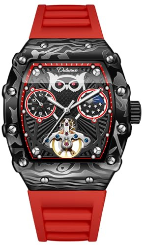 DAXIAOYU Mode uggla skelett automatisk klocka för män Tourbillon mekaniskt armbandsur lysande månfas gummirem sport affärsklockor