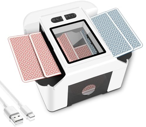 TOFFCAEA Mezclador automático de cartas con batería recargable incorporada de 2000 mAh para 2 juegos de cartas, para juegos de cartas, Texas Hold'em, póquer, juegos de cartas caseras, blackjack