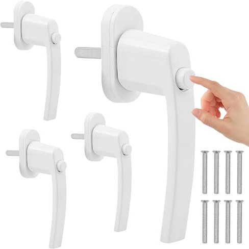 Tutamaz Lot de 4 poignées de fenêtre verrouillables avec bouton, serrure de fenêtre sans clé, en aluminium, sécurité enfant, poignée de porte de terrasse, poignée de fenêtre de sécurité (blanc)