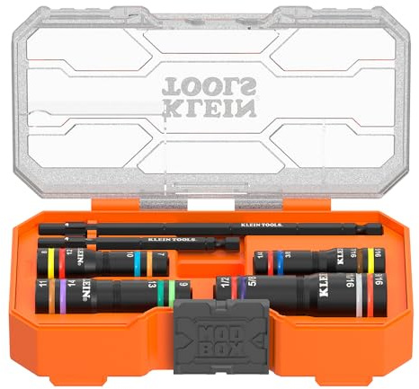 Klein Tools 654QS KNECT Quad Socket, 16 Sizes in 4 Sockets, 4-in-1 Color Coded SAE and Metric Impact Rated, Deep-Well Heavy Duty, 1/4-Inch Drive, 3-1/2 and 6-1/2-Inch Shaft