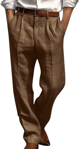AMhomely Mens Formal Trousers Casual Business Office Work Smart Straight Leg Front Pleated Pants Regular Fit Solid Suit Trousers Long Length Dressy Pants Pocket 03 Brown M